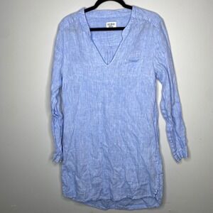 HIHO Designed in Tortola Blue Linen Tunic Shirt Dress Size Medium